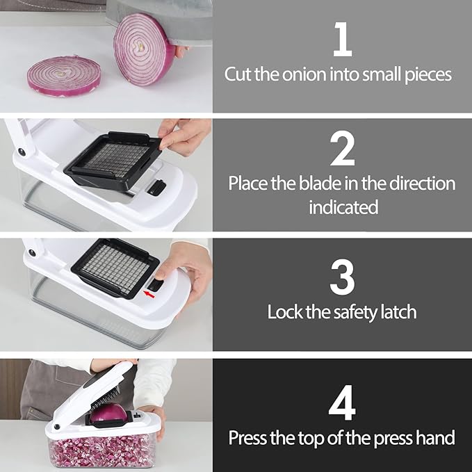 Cambom Vegetable Chopper With Container, Multifunctional Food Chopper Onion & Vegetable Cutter Dicer With 8 Blades, Carrot & Veggie Slicer Spiralizer 6 Blades