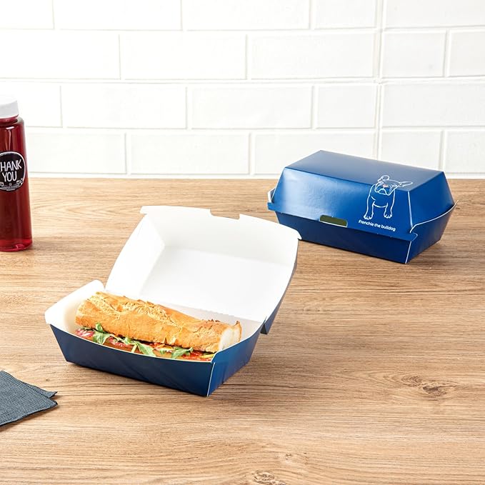 Restaurantware Bio Tek 6.7 x 3.5 x 3.5 Inch Clamshell Food Containers 100 Disposable Sandwich Containers - Hinged Lid Tab-Lock Closure Frenchie Paper Hot Dog Containers Greaseproof