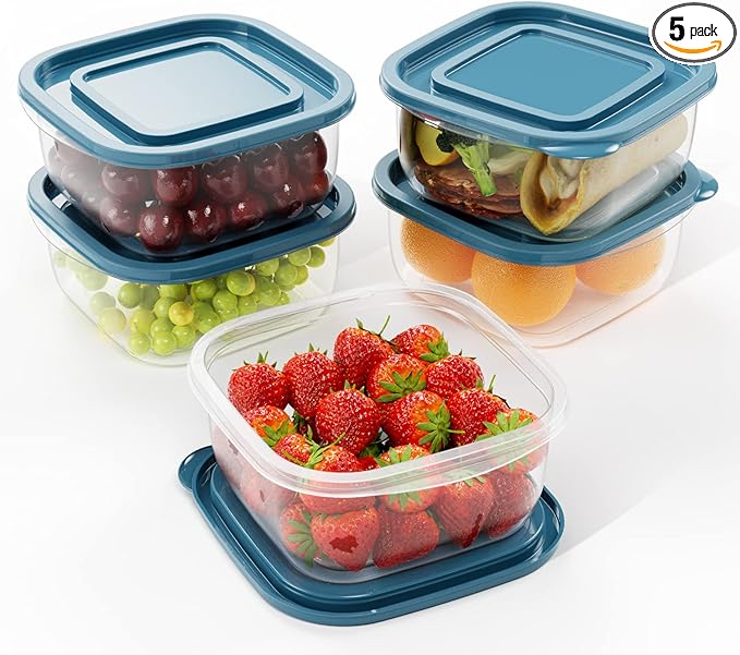 5PCS Rectangle Plastic Portion Box Sets with Lids.Food Storage Box,Container Sets,Food Storage,Food Containers,Plastic Food Container,use for School,Work and Travel,950ML Per Box.