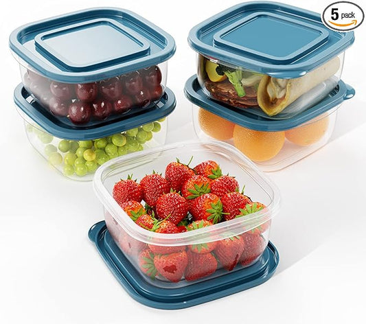 5PCS Rectangle Plastic Portion Box Sets with Lids.Food Storage Box,Container Sets,Food Storage,Food Containers,Plastic Food Container,use for School,Work and Travel,950ML Per Box.