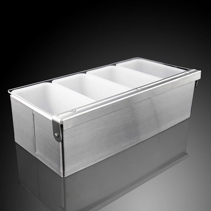 New Star Foodservice 48025 Stainless Steel Condiment Dispenser with 4 Compartments (NO ICE Tray Included)