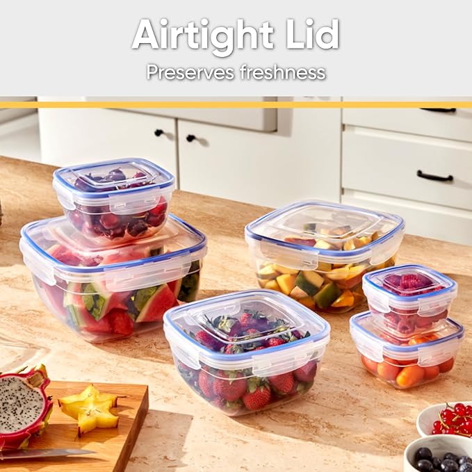 Superio Plastic Food Storage Container Set, BPA Free, Sealed Containers with Airtight Lids for Pnatry, Cupboard, and Fridge- Microwave and Dishwasher Safe (10) (10 Pack)