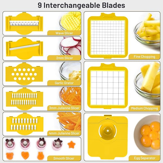 Vegetable Chopper, Pro 19 in1 Multifunctional Onion Chopper, Food Chopper with 8 Blades, Veggie Chopper with Container - Vegetable Slicer Dicer Cutter, Mandoline Slicer, Salad, Garlic Chopper