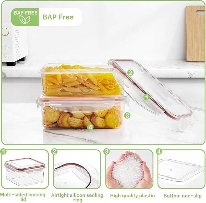 HOMBERKING 32 Pieces Food Storage Containers Set with Snap Lids (16 Lids + 16 Containers), Meal Prep Airtight Plastic Containers, BPA-Free Lunch Containers for Kitchen Organization, Pantry, Home, Red