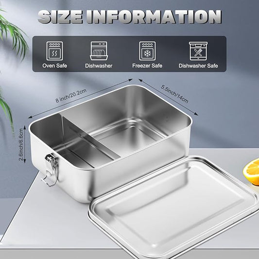 Umigy 8 Pcs Stainless Steel Food Containers Metal Bento Lunch Box Stainless Steel Food Storage Containers, Lockable Clips to Leak Proof, Reusable Dishwasher Snack Boxes for Work, Picnic (1400ml)