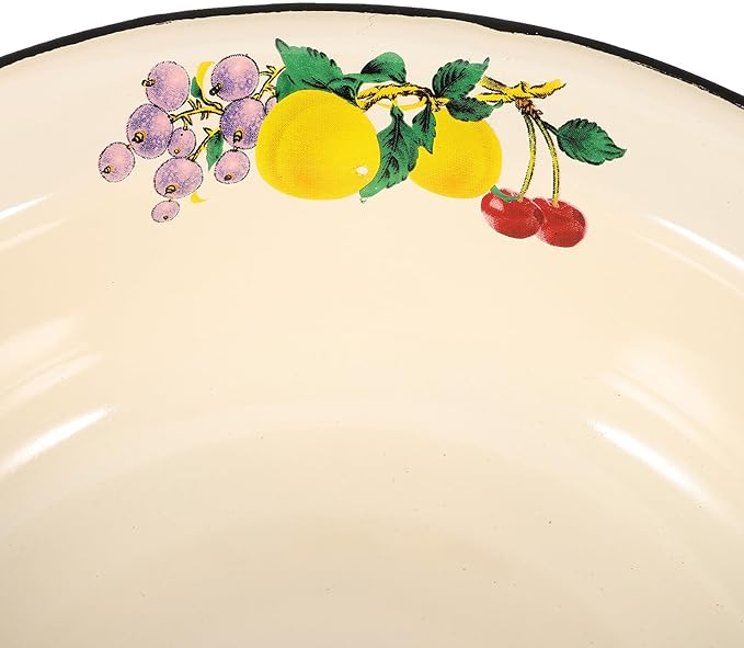 MAGICLULU Enamel Bowl, 22cm Large Enamel Mixing Bowl White Enamelware with Black Rim Vintage Enamel Soup Basin for Fruit Salad Pasta Dinner, 22.20X22.20X5.50CM
