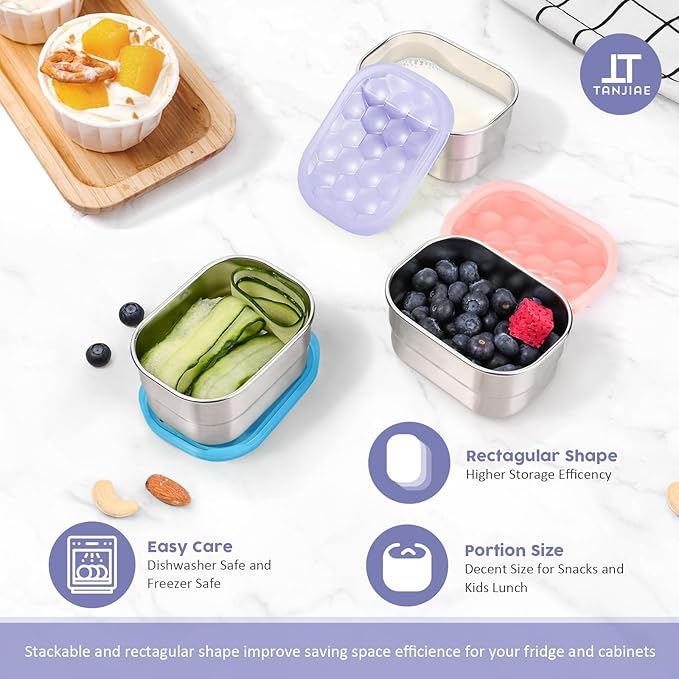 Kids Snack Pro - Stainless Steel Snack Containers for Kids | Easy Open Leak Proof Small Food Containers with Silicone Lids - Perfect Metal Toddler Lunch Box for Daycare and School (8oz*3)