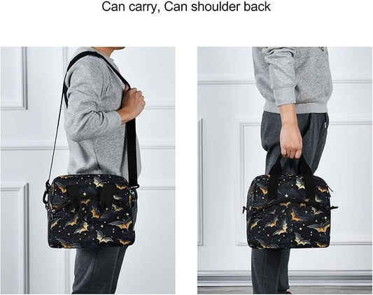 MNSRUU Insulated Lunch Bag Gothic Skull Bat Women Men Fabric Dinner Tote Cooler Bag Reusable Leakproof Lunch Box with Adjustable Shoulder Handles Strap For Work School