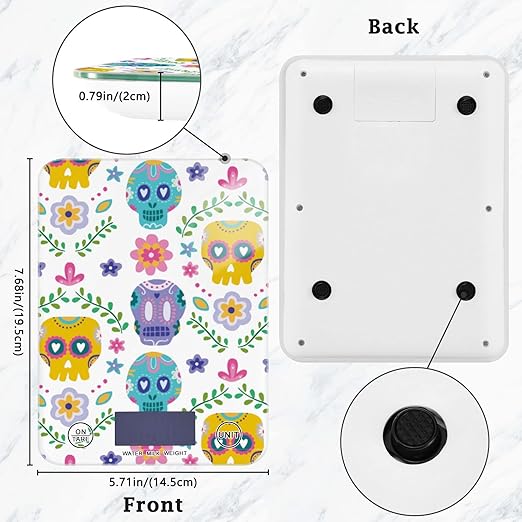 Food Scale Kitchen Digital Scale Food Ounces and Grams Dieting Baking Cooking Waterproof Glass Panels LCD Display,4 Units Scale Tare Function Skull