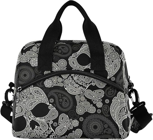 Skull Insulated Lunch Bag Reusable Lunch Tote Bag Cooler Bag for Women Men Adult Lunch Box with Adjustable Shoulder Strap Leakproof Lunch Bag for Work School Picnic Camping