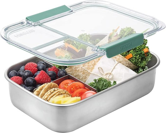 Microwave Safe Stainless Steel 3 Compartment Bento Lunch Box, 44oz