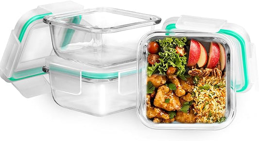Bariatric Meal Prep Containers, Glass Portion Control Containers 3 Pack, Microwave Safe Glass Meal Prep Containers with Lids