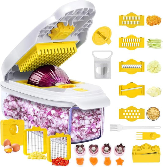 Vegetable Slicer with Wave Blade for Instagram Food Styling (White & Yellow 13 in1)