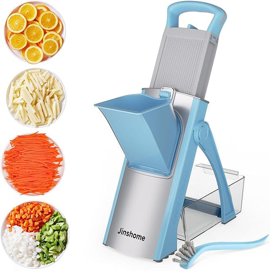 Upgraded version Mandoline Slicer for Kitchen &Safe Vegetable Chopper 5 in 1 & Adjustable mandoline slicer.Detachable Blade,Can cut slicing,strips,shredding and dicing Kitchen Veggie chopper