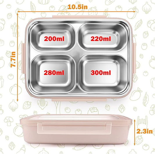 Mity rain Stainless Steel Bento Box for Kids & Adults - 4 Compartments Lunch Box Kids, BPA-Free Leakproof Food Container, Durable & Dishwasher Safe for School/Office/Travel, 1000ml