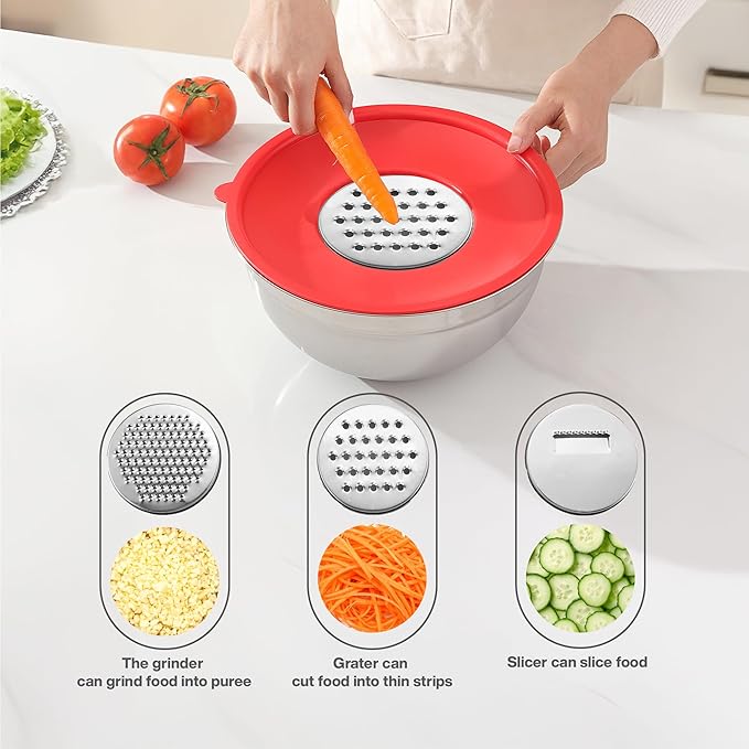 Mixing Bowls with Lids Set of 7PCS Stainless Steel Mixing Bowls, Mixing Bowl Set for Baking Cooking Food Prep & Non-Slip, Includes Measuring Cups Spoon brush whisk and other 11 Kitchen Tools