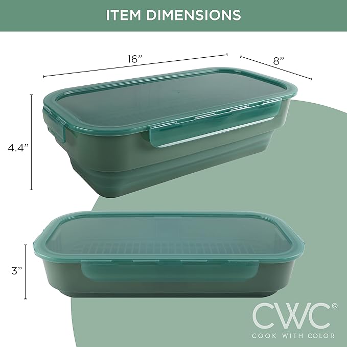 COOK WITH COLOR Collapsible Batter Bowl - Mess Free Breading Shaker Container - Great for Fried Fish, Fried Chicken, Onion Rings, Wings & More, Sage