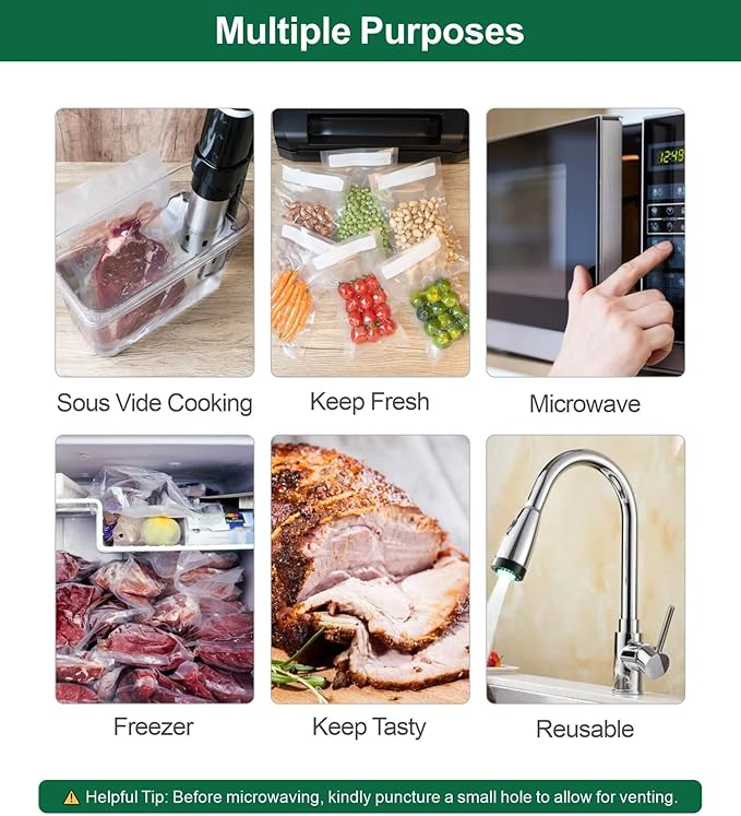Pint Vacuum Sealer Bags for Food, 200 6x10 Inch, Preprinted Label, BPA-free Heavy Duty Small Food Saver Bags, Ideal for Sous Vide Bags, Freezer, Seal a Meal
