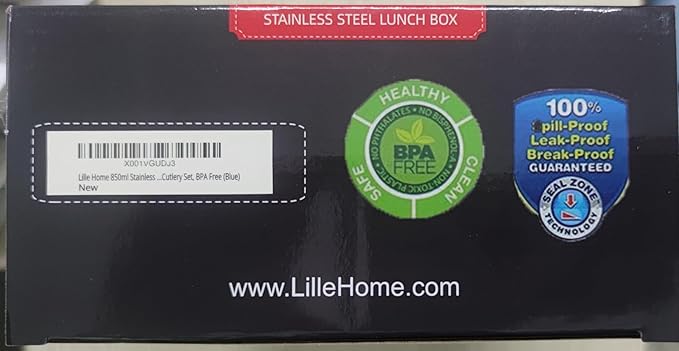 Lille Home 28oz Stainless Steel Leakproof 2-Compartment Bento Lunch Box/Portion Control Food Container with Lunch Bag and Cutlery Set, BPA Free (Blue)