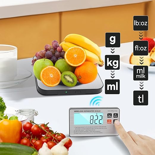 Wireless Separated Food Scale, 33 lb Digital Kitchen Split Scales Weight Grams and Ounces for Baking Cooking and Meal Prep, LCD Display, 7 Units with Tare Function (Batteries Included)