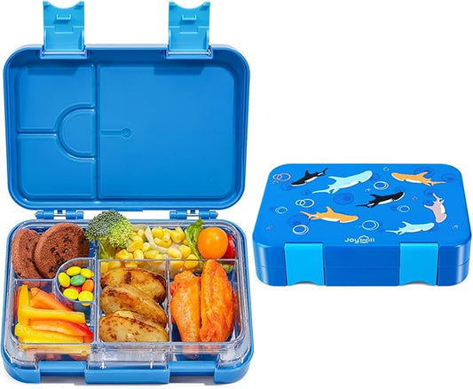 JOYHILL Bento Lunch Box for Kids, Adult Kids Lunch Box with 4-6 Compartment, Leak Proof Lunch Box Containers BPA-Free for Toddler Daycare School Travel, M-blue shark