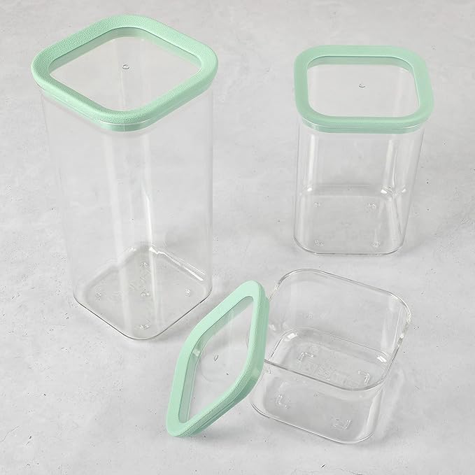 Martha Stewart Langstaff 6 Piece 60 oz, 37 oz, 17 oz Square Stackable Container Set w/Martha Blue Lid