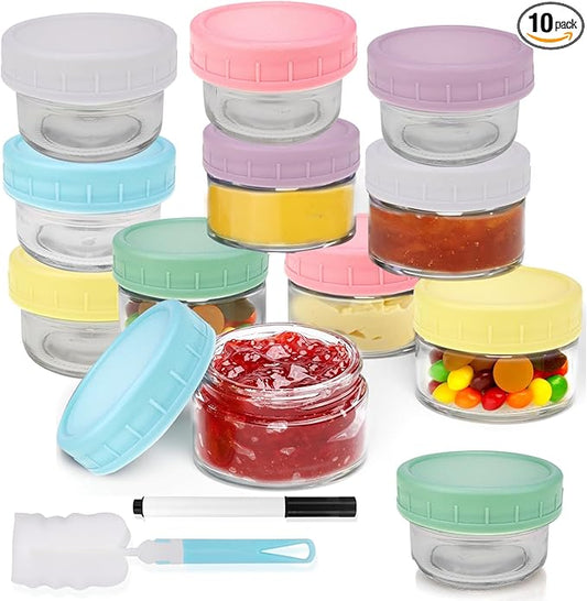 10-Pack Salad Dressing Containers To Go, 2.7oz Glass Small Condiment with Lids, Dipping Sauce Cups Set,Leakproof Reusable for Lunch Box Work Trip