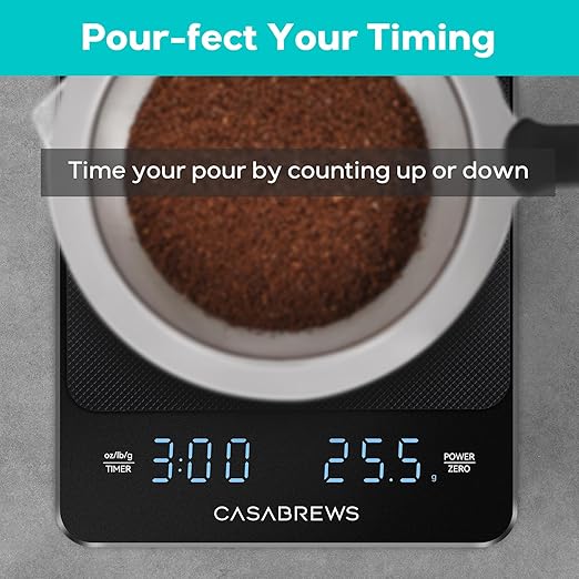 CASABREWS ZD216 Coffee Scale with Timer, 0.1g High Precision Mini Espresso Scale with Silicone Cover, Rechargeable Small Digital Kitchen Scale for Espresso and Pour-Over, LCD Display, 6.6lbs/3kg
