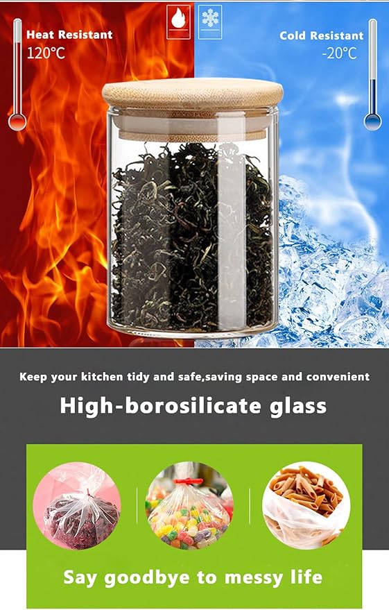2 Pack Glass Jars with Bamboo Lids, 18.5Oz Glass Containers with Airtight Bamboo Lid and Spoons,100% Sealed Glass Spice Jars for Candy Coffee Beans Sugar Nuts Cookies, 540ml
