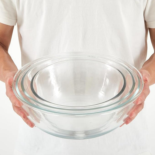 Domensi 3 Pcs 6.5 Qt, 4.8 Qt, 2.9 Qt Large Glass Mixing Bowls Clear Glass Salad Cooking Bowls for Kitchen Salad Bread Storage, Dishwasher, Freezer, Microwave
