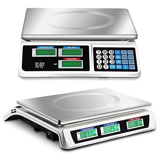 Commercial Food Scale Digital Weight Food Electronic Price Computing Accurate Meat Produce Scale with LCD Display for Kitchen Farmers Market Deli Shop Retail(88lb/40kg)