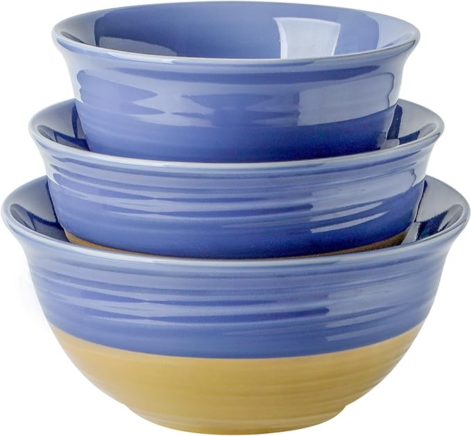 Hasense Ceramic Serving Mixing Bowls Set, 2.1/1.5/1.0 Qt Large Bowls for Cooking, Baking, Prepping, Soup, Stackable Salad Bowls for Kitchen, Holiday Gift, Set of 3, Purple
