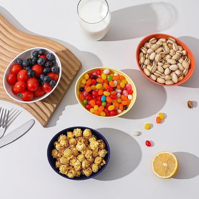 10 oz Small Bowls, Wheat Straw Bowl Sets of 4, Unbreakable Ice Cream Bowl, Plastic Bowls Reusable for Snack and Dessert (Mondrian Series)