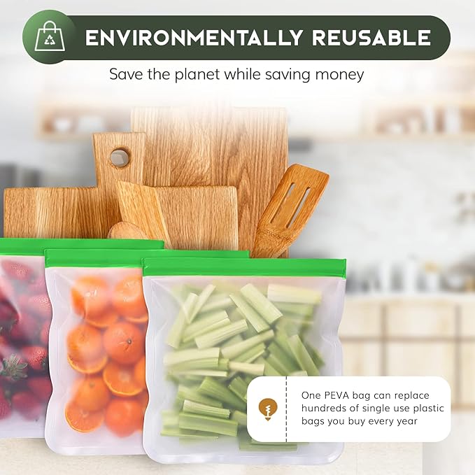 Greenzla Reusable Food Storage Bags - 12 Pack BPA-Free, Extra Thick, Leakproof Freezer & Lunch Carriers; 4 Gallon, Sandwich & Snack Options - Reusable Lunch Bags