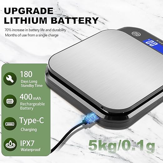 IPX7 Waterproof Food Scale Digital Weight Grams and Oz, 11lb/0.01oz High Precision Kitchen Scales Digital Weight for Cooking, Baking, USB Rechargeable, Stainless Steel Platform Best Gift
