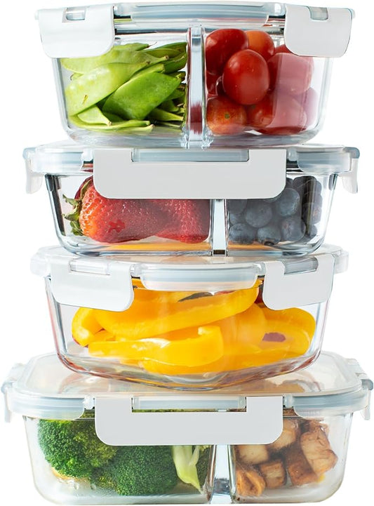 Orii 4 Piece Glass Food Storage Compartment Containers with Lids, Multiple, Charcoal Grey