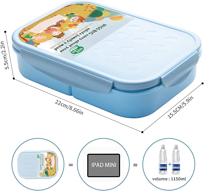 MISS BIG® Bento Box,Bento Box for Kids,Lunch Box Kids,Ideal Leakproof Lunch Box,Lunch Containers No BPAs and Chemical Dyes,M/W,D/W & Fridge Safe(1150ml Blue)