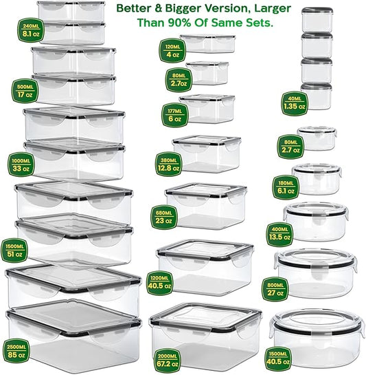 52 Pack Large Food Storage Containers with Lids-Total 640 Oz ,85 OZ to Small Box(26 Boxes,26 Lids)Airtight Plastic containers-Meal Prep Containers for Kitchen Pantry Organizers-Freezer Microwave safe