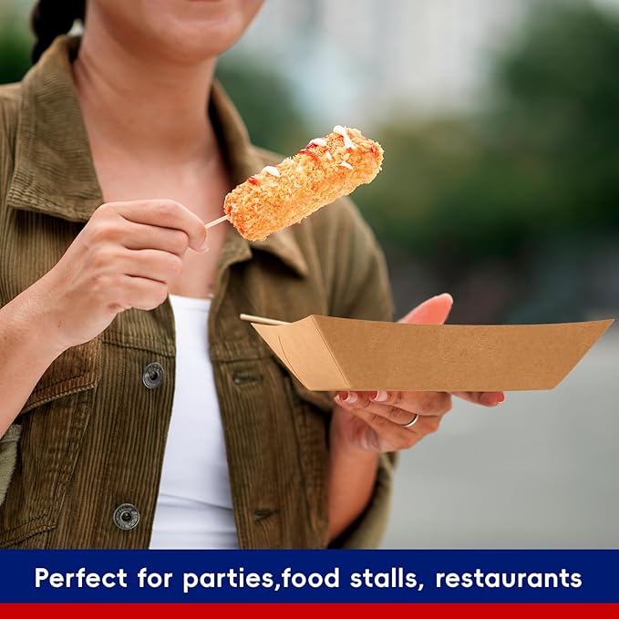 JOLLY CHEF 2lb Paper Food Trays, 1000 Pack Disposable Paper Boat, Kraft Serving Boats, Food Holder Trays for Snacks French Fries Nachos Hot Dog Tacos BBQ Party