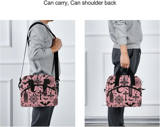 MNSRUU Insulated Lunch Bag Black Gothic Moon Spider Webs and Bats Women Men Fabric Dinner Tote Cooler Bag Reusable Leakproof Lunch Box with Adjustable Shoulder Handles Strap For Work School