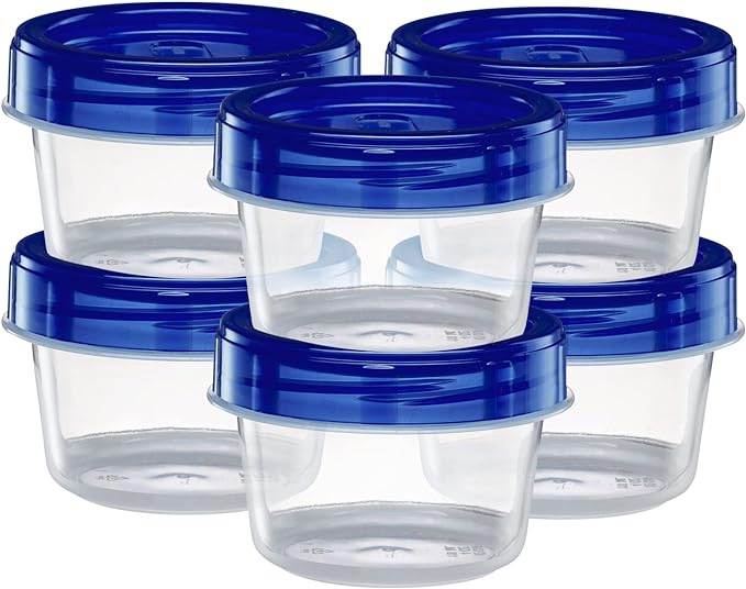 Twist Top Containers Small Food Storage Containers Blue Screw on Lid Reusable Stackable Leakproof Airtight, Pack of 20-4 oz containers