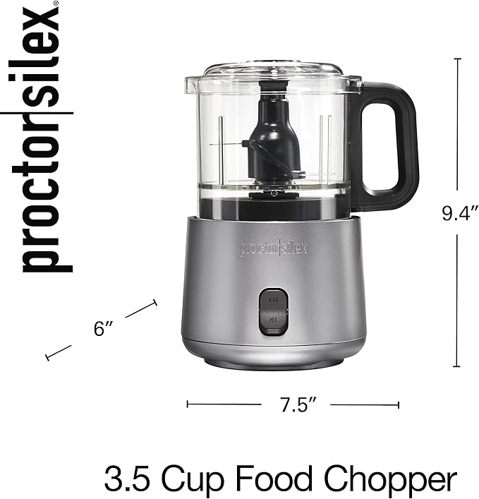 Proctor Silex Durable Electric Vegetable Chopper & Mini Food Processor with 2 Speeds for Chopping, Puree & Emulsify, 3.5 Cups, Silver