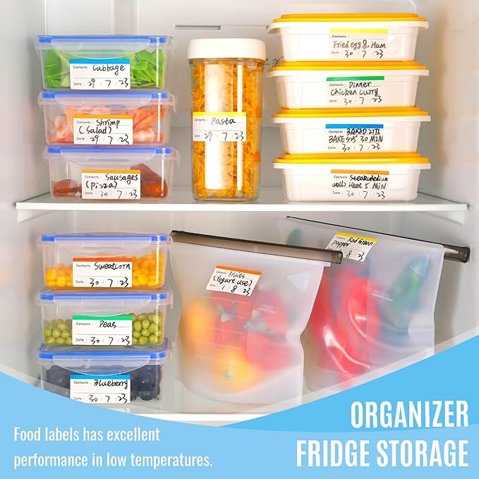 Coloured Food Labels Freezer Food Storage Labels Stickers, Fridge Stickers Removable for Food Containers, Freezer Meal Tags for Kitchen Organization (300 Pcs)