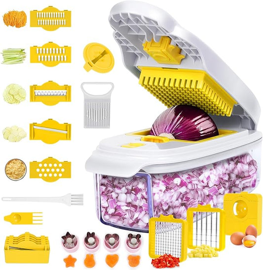 Vegetable Chopper, Pro 19 in1 Multifunctional Onion Chopper, Food Chopper with 8 Blades, Veggie Chopper with Container - Vegetable Slicer Dicer Cutter, Mandoline Slicer, Salad, Garlic Chopper