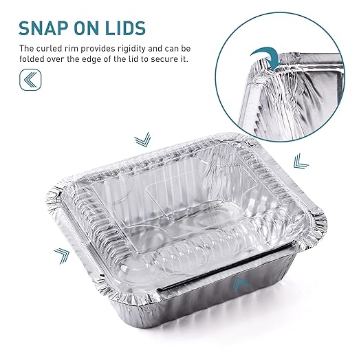 1.5LB Aluminum Pans with Clear Lids (50PACK)，1.5 Lb Foil Pans - to Go Food Containers，Recyclable Aluminum Foil with Strong Seal for Freshness & Spill Resistance-6.105.316.5