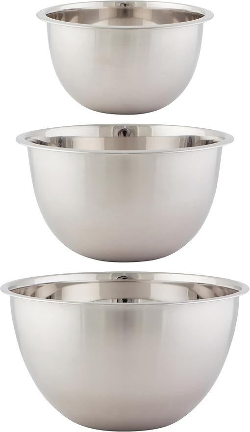 Now Designs Matte Coated Steel Mixing Bowls, Silver, 5 qt, 3 qt, 1.5qt, Set of 3