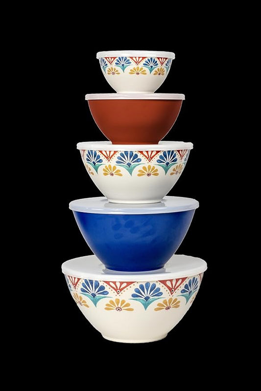 Rio Medallion Set of 5 Melamine Mixing Bowls with Lids for Mixing and Kitchen Storage
