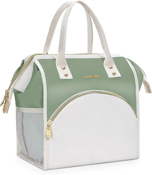 LOKASS Lunch Bag Women Insulated Lunch Box, Wide-Open Lunch Tote Bag Leak-proof Cooler Bag for Work Picnic-（Olive Green）