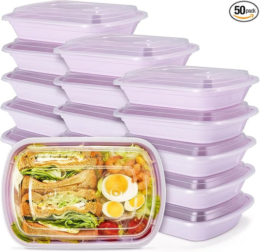 Glotoch Meal Prep Container Microwave Safe 50Pack,1 Compartment Food Containers with Lids, To Go Containers for Takeout, Bento Box, BPA-free, Stackable, Microwave/Dishwasher/Freezer Safe 28OZ(Purple)