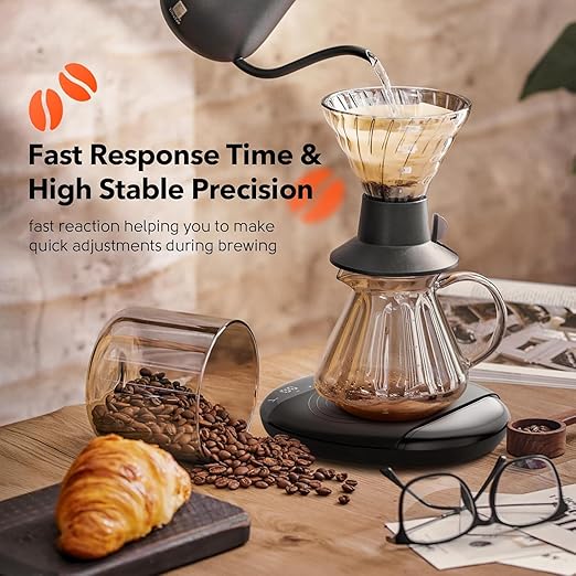Espresso Coffee Scale with Timer – Mini Digital Coffee Scale 2Kg/0.1g Accuracy Pour Over for Kitchen Food Measuring Baking with Features One-Key Peeling and Automatic Sleep Function(Black)